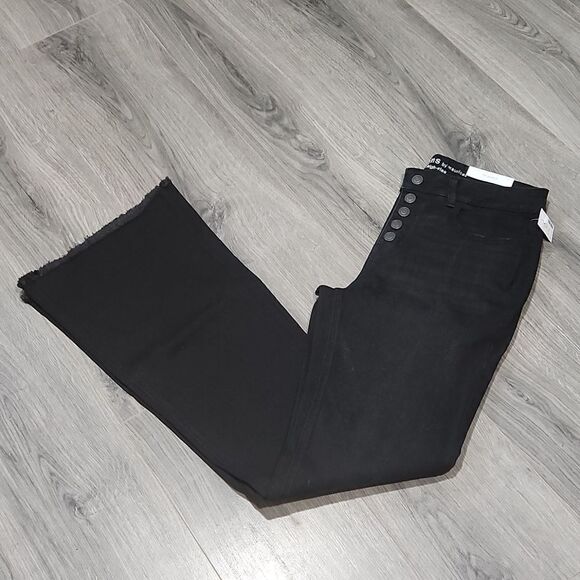 Maurices Denim - NWT Black M Jeans High Rise Button Raw Hem Flare Jeans